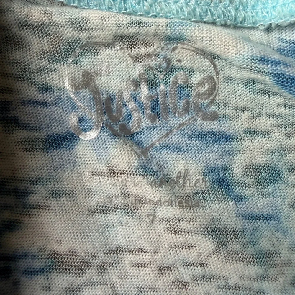Justice Girls Blue Tie Dye‎ Heart Rhinestone Lace Crop Top Size 7